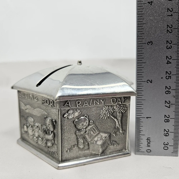 Royal Selangor Pewter Hexagon 3D Teddy Bear Umbrella Savings Bank 3 X 2.5 - Picture 8 of 9